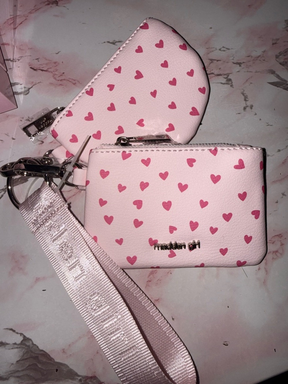Madden Girl Pink Heart Zip Card Case & Coin Pouch Set